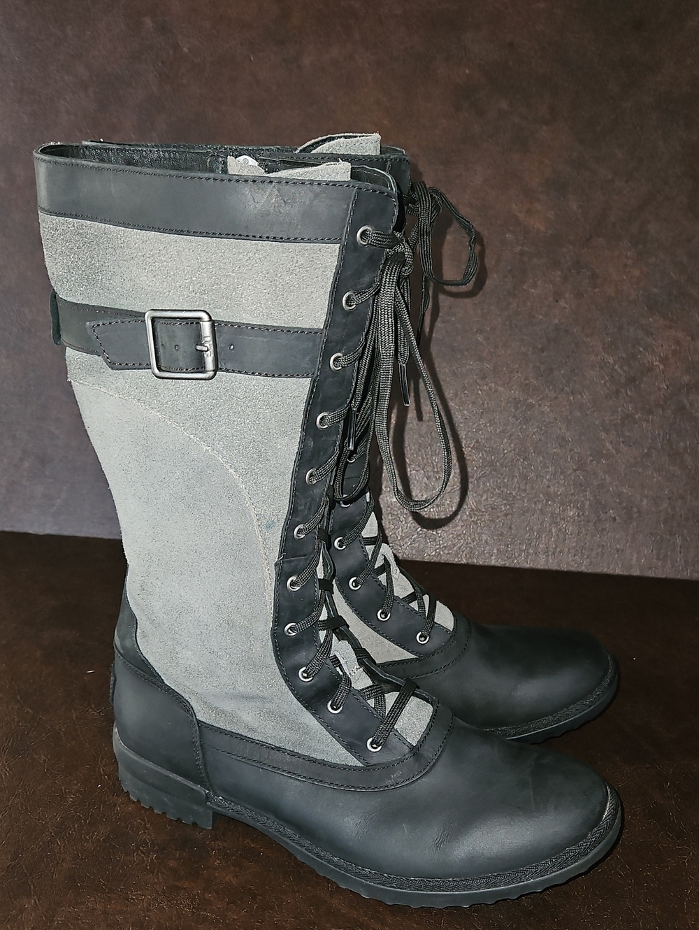 UGG  BRYSTL Women's Two-Tone Gray Lace-Up Mid-Calf Boots SIZE 9